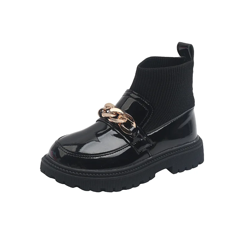 

2021 high ankle Sock shoes kids metal chain girls dress shoes boots children's casual shoes