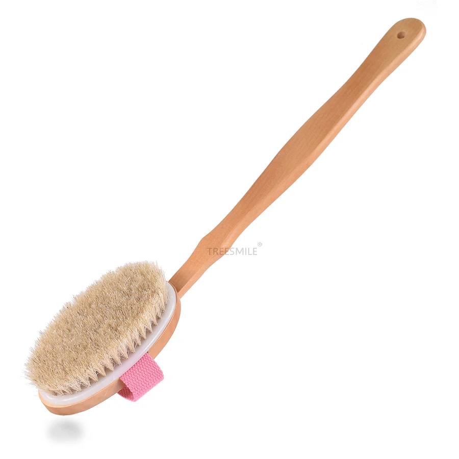 

Bath Brush, Back Brush wooden Long Handle for Shower with soft horsehair bristles for Skin Exfoliating Treesmile Custom logo