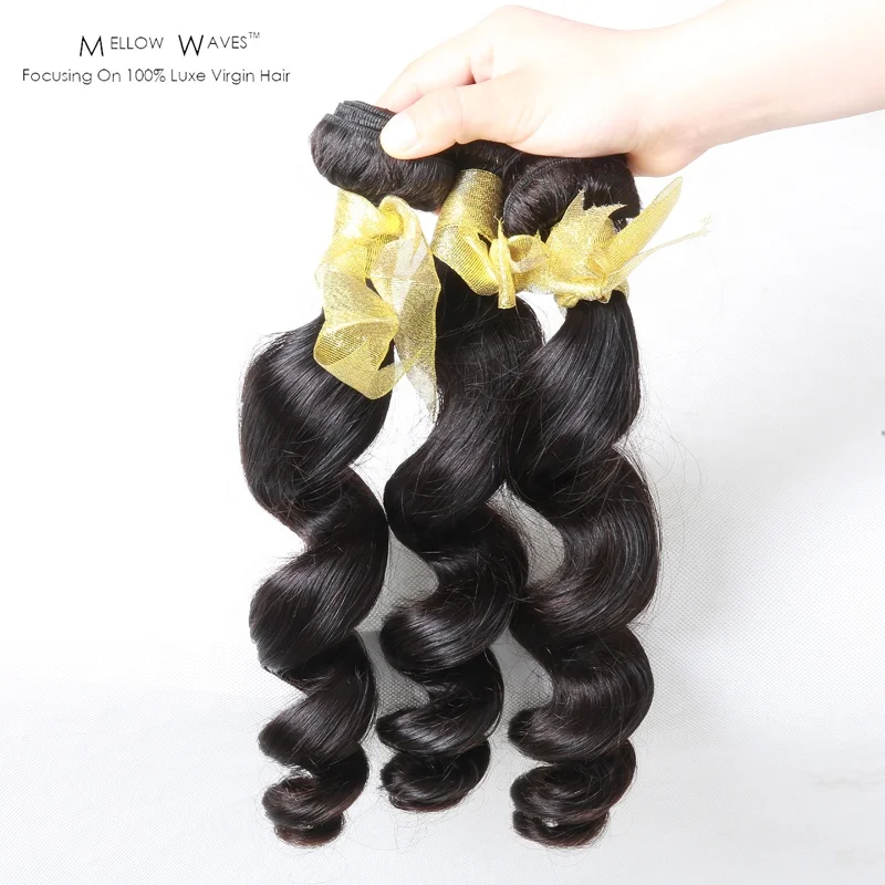 

Mellow Waves 12A unprocessed virgin brazilian hair bundle super long 40 inches natural black loose wave bundles for black women