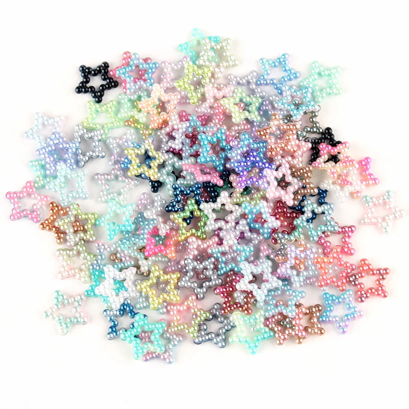 

SHIZHIXIU 100pcs/Bag five-pointed star Hollow Pearl nail rhinestones 3d nail charms decoration Nail art accessories