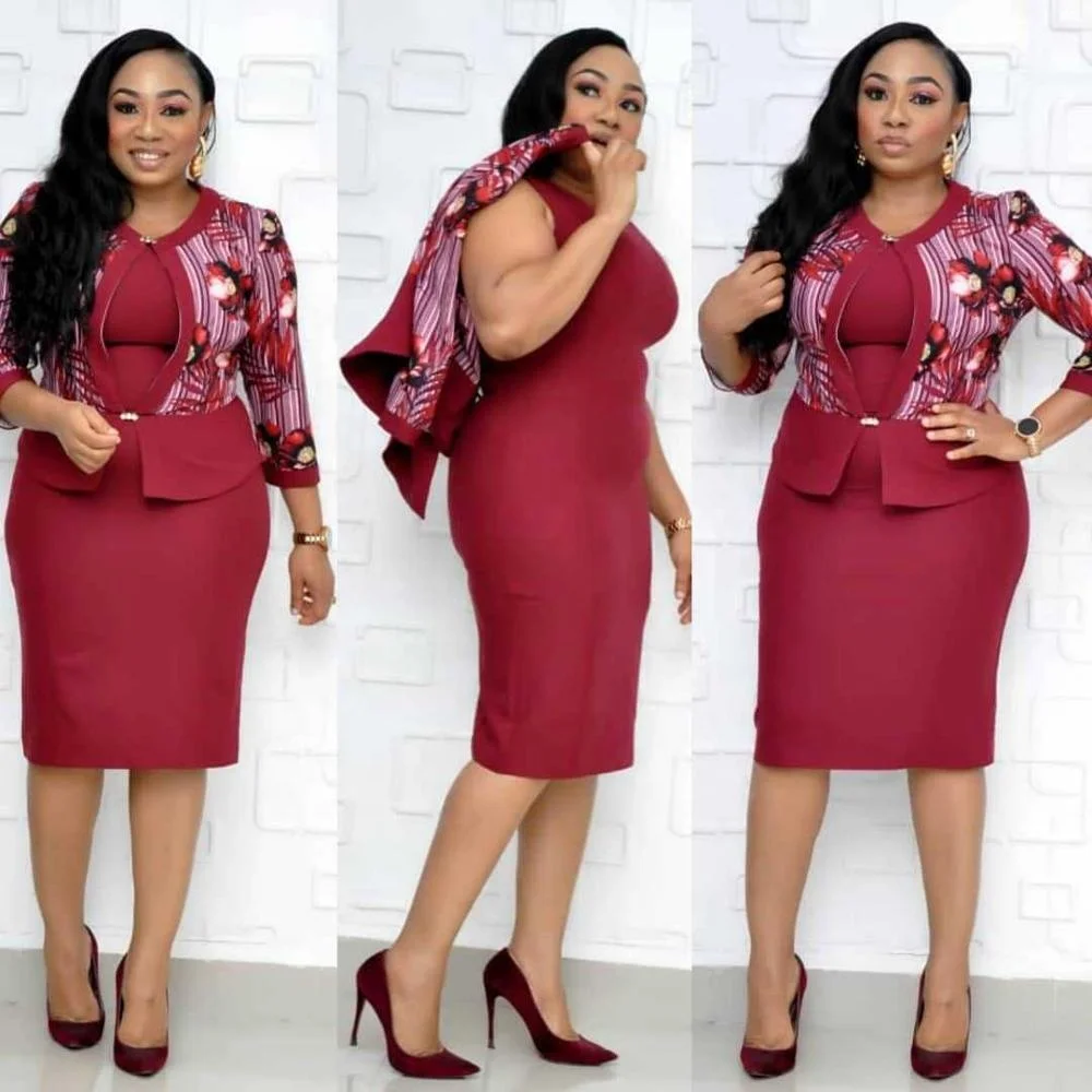 African Lady Dress Plus Size Knee-length Midi Coat Dress Set L-3XL For Women
