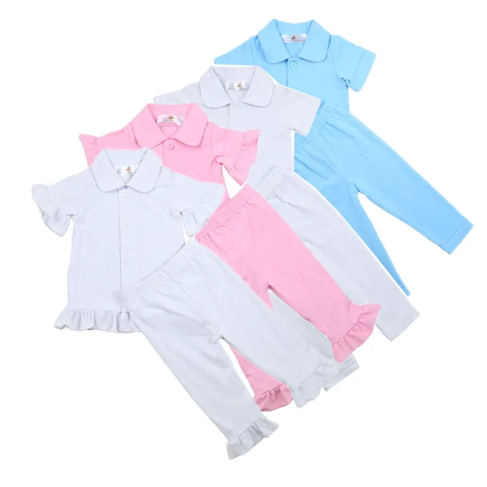

short sleeve summer pyjamas set for boys 100% cotton knitted cute solid blank kids cotton pajama sets, All colors on the color chart are available