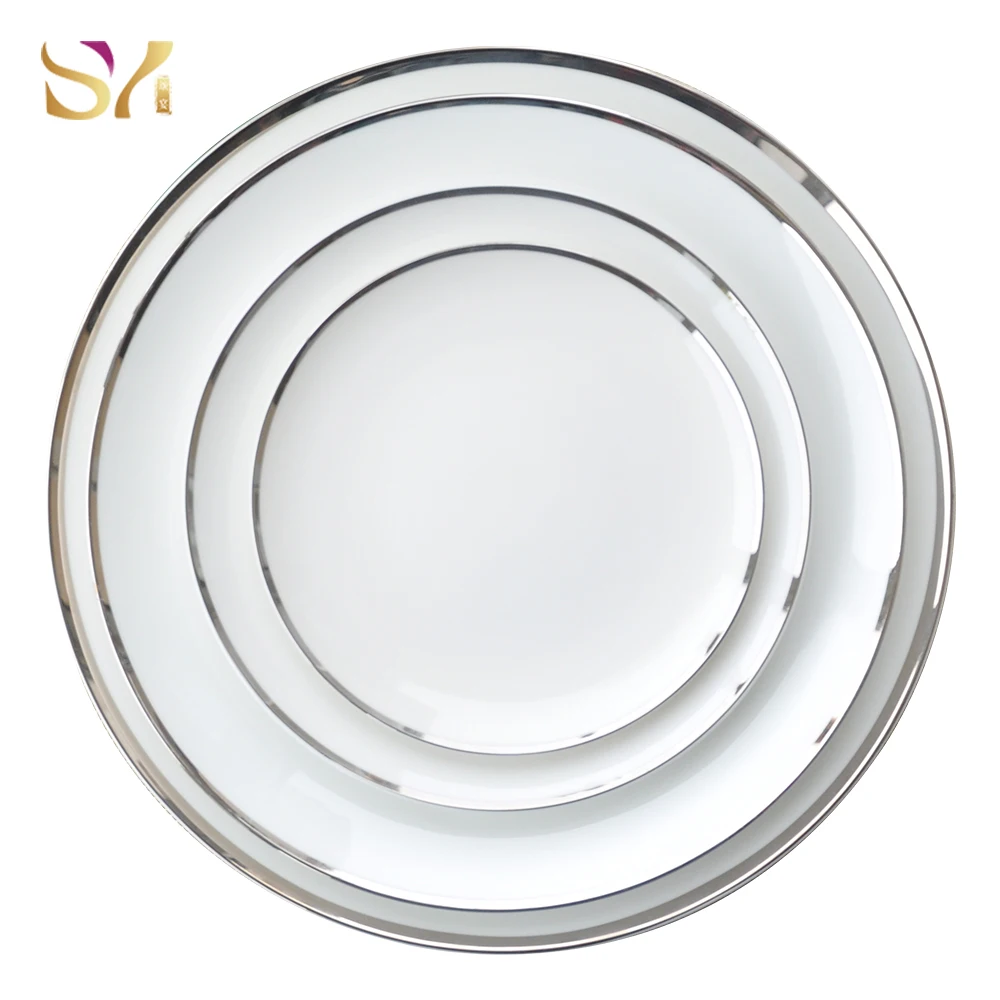 

Bone china dinnerware crockery made of ceramic dishes white gold rim and silver ceramic dinner plates cake plates set