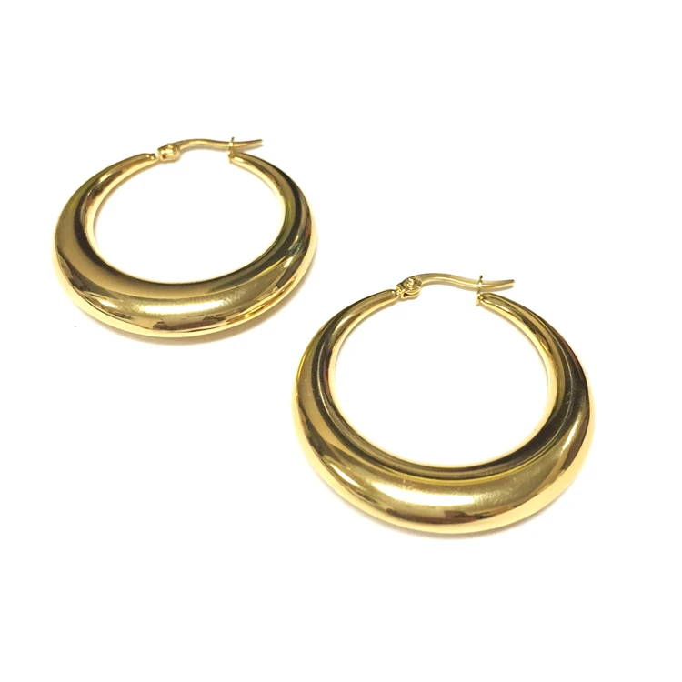 

Vintage Chunky Thick Gold Hoop Earrings, Stainless Steel Hypoallergenic Large Gold Plated Hoop Earrings, Gold, rose gold, steel, black etc.