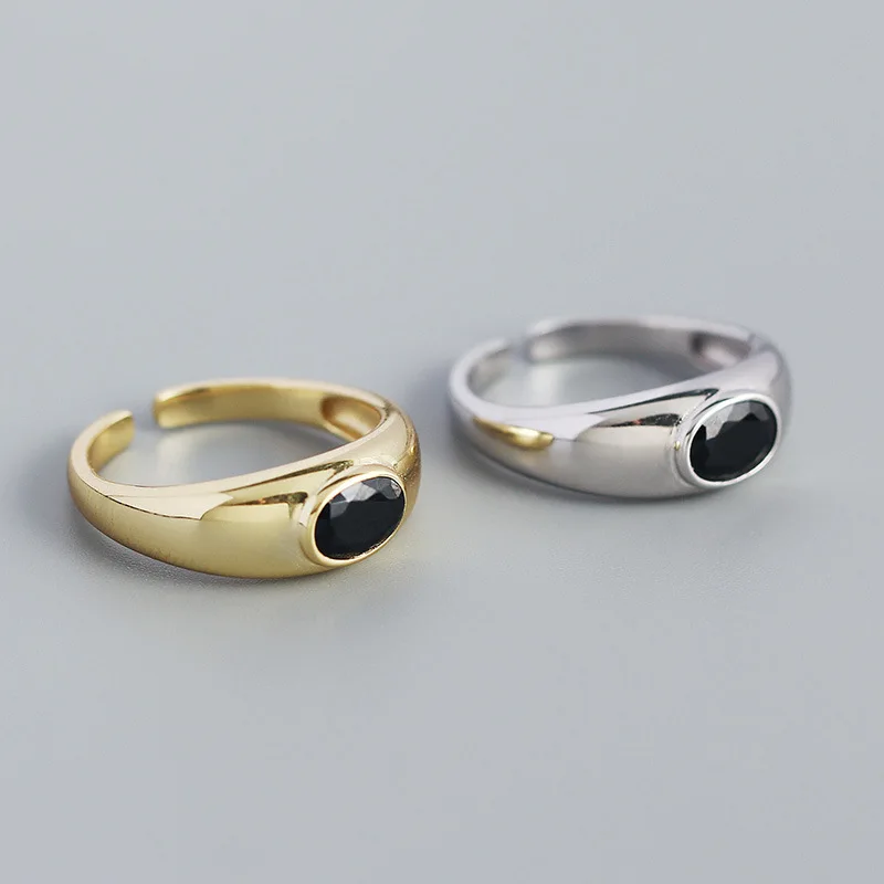 

925 Sterling Silver Oval Round Black Enamel Gold Silver Color Rings for Women Unisex Fashion Jewelry