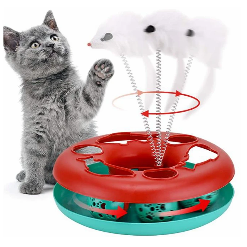 

Funny Interactive Cat Toys Roller Tracks with Catnip Spring Pet Toy with Exercise Balls Teaser Mouse