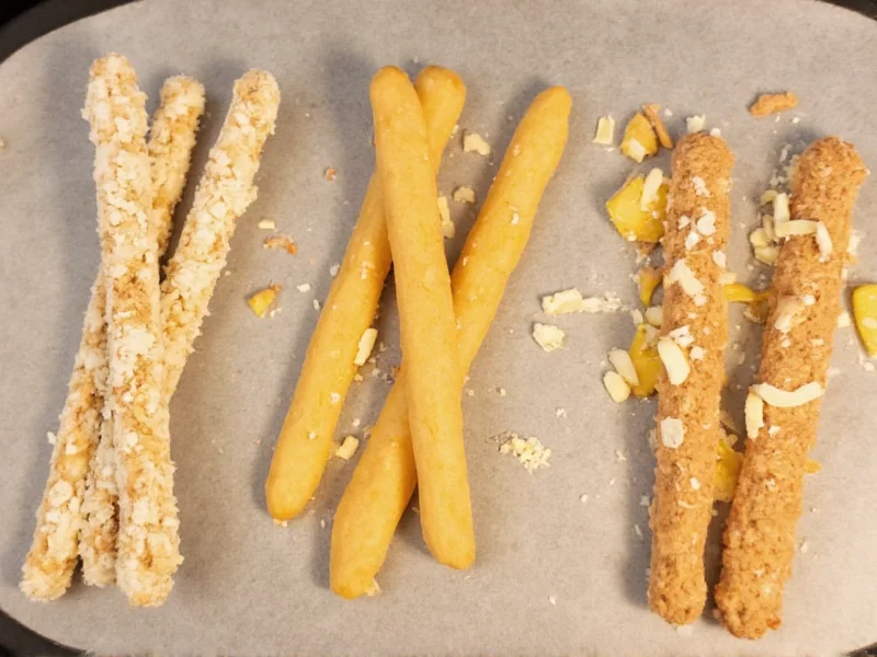 Cheese sticks in various coating stages