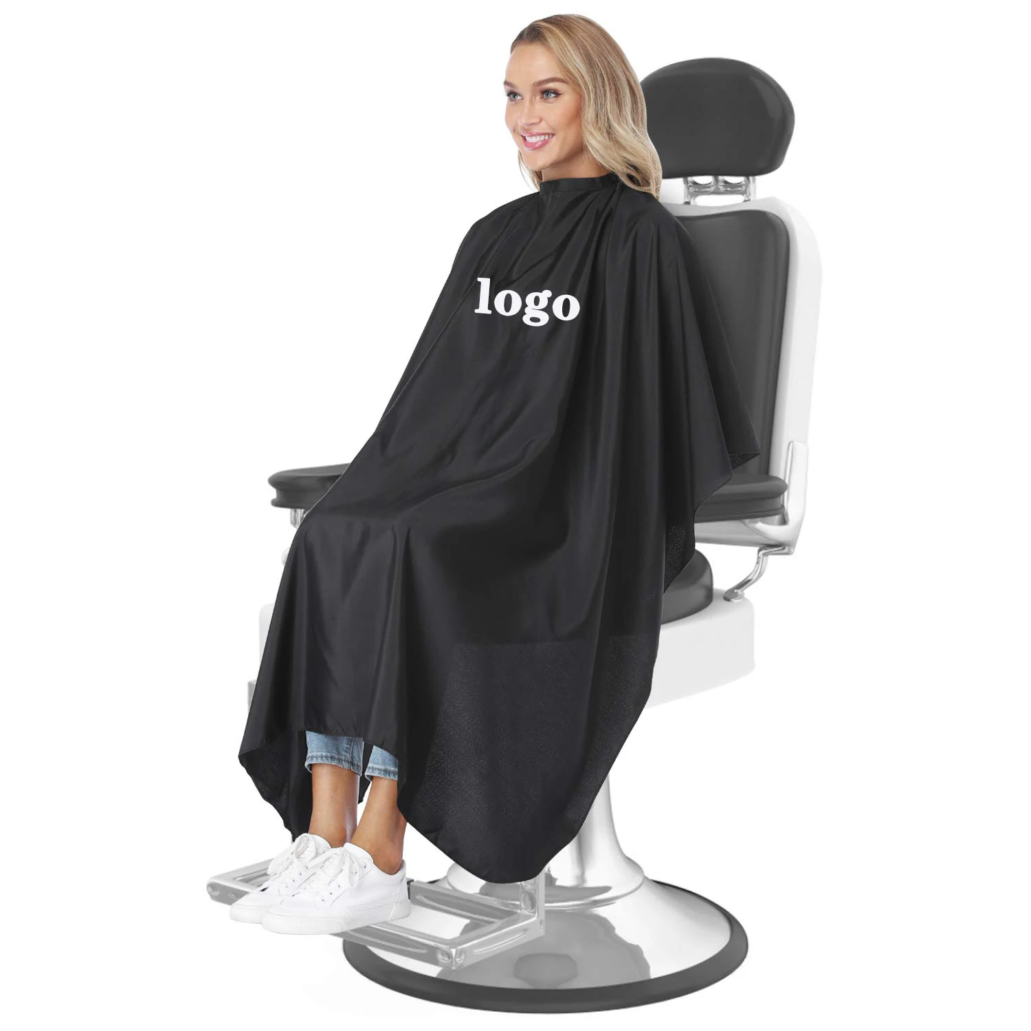 

polyester gown salon design black custom print hair cut hairdresser barber cape