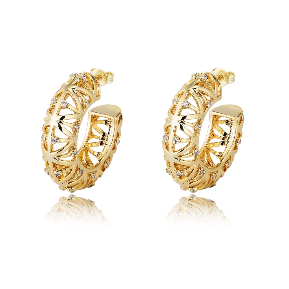 

Amazon Hot Sale Fashion Jewelry 18K Gold Plated brass bird's nest weaving cuff Huggies Earrings for women girls