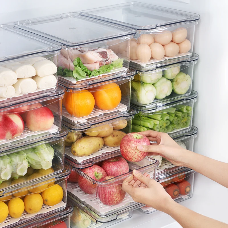 

Wholesale Refrigerator Organizer Bins Save Space Kitchen food storage container Organizer Plastic Fridge Organizer, Transparent