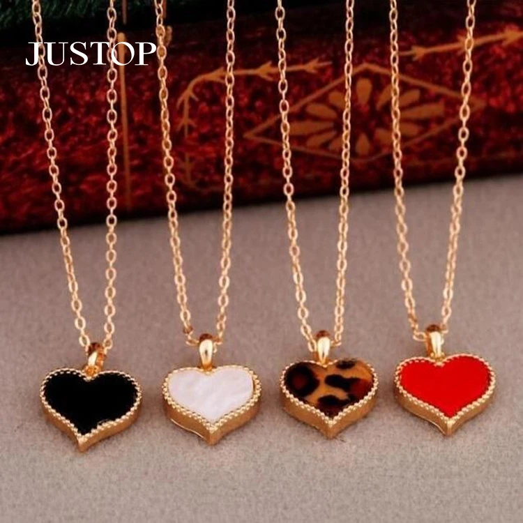 

Ins French Stainless Steel Lock Pendant Gold Necklace Black Red White Shell Love Heart Necklace Jewelry