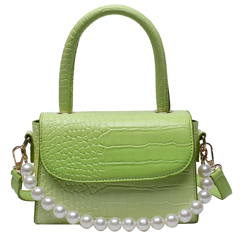 

2021 Stone PU Leather Summer Bags for Ladies Cross Shoulder Top Pearl Handle Hand Bag Women Small Handbags Purses Mini