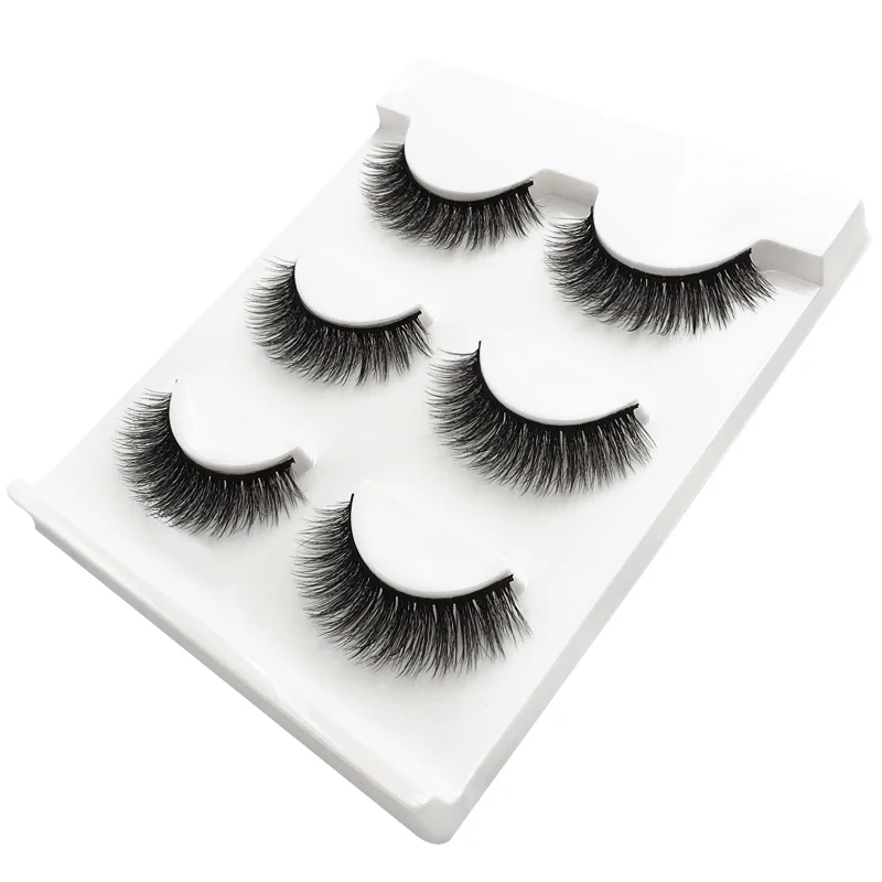 

3 Pairs Makeup Natural False Wispy Extension 3d Mink Lashes Eyelashes, Black color