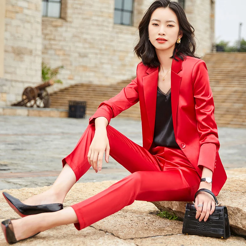 

OEM Wholesale China Factory Direct Sell Pant Suit 2 Piece Suit Set for Women Fashion Blazer and Trouser Office Lady Style, Black, pink, red, blue, champagne
