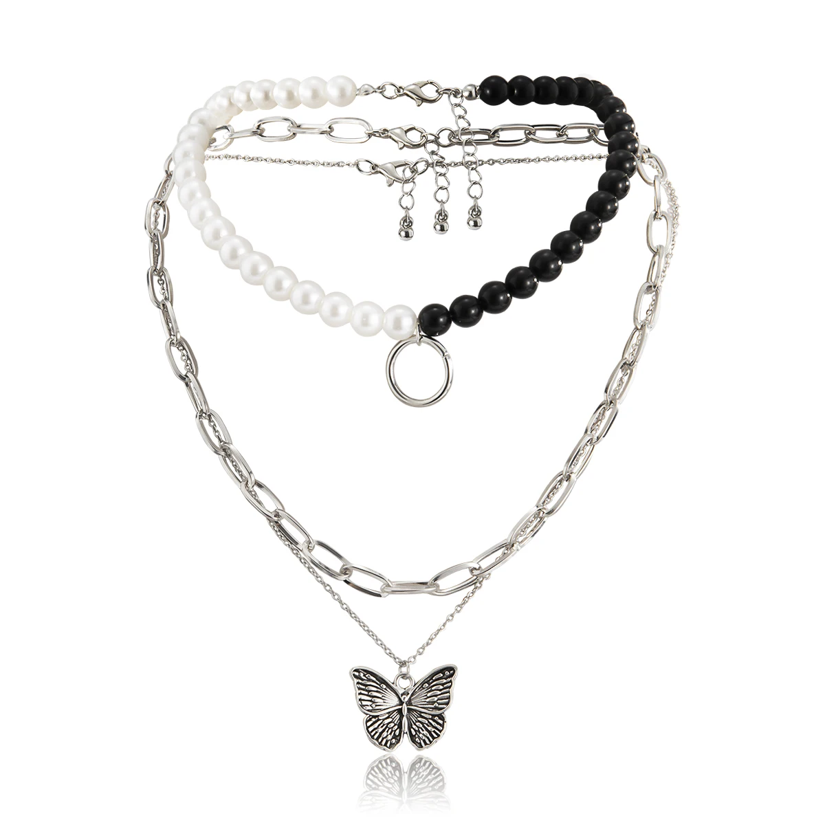 

High quality and cheap price personalized necklace Trendy Women's Neckalces Imitated Pearl Beaded Chain Butterfly Neck Chains