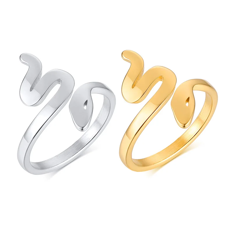

2mm Gold Silver Stackers Exaggerated Stainless Steel Signet Rings Engraved Logo Animal Snake Signet Jewelry Ring, Silver, gold