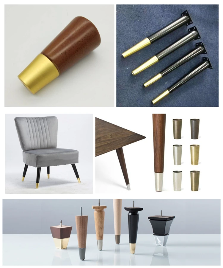 Household Style Wooden Furniture Table Leg Caps Brushed Metal Chair