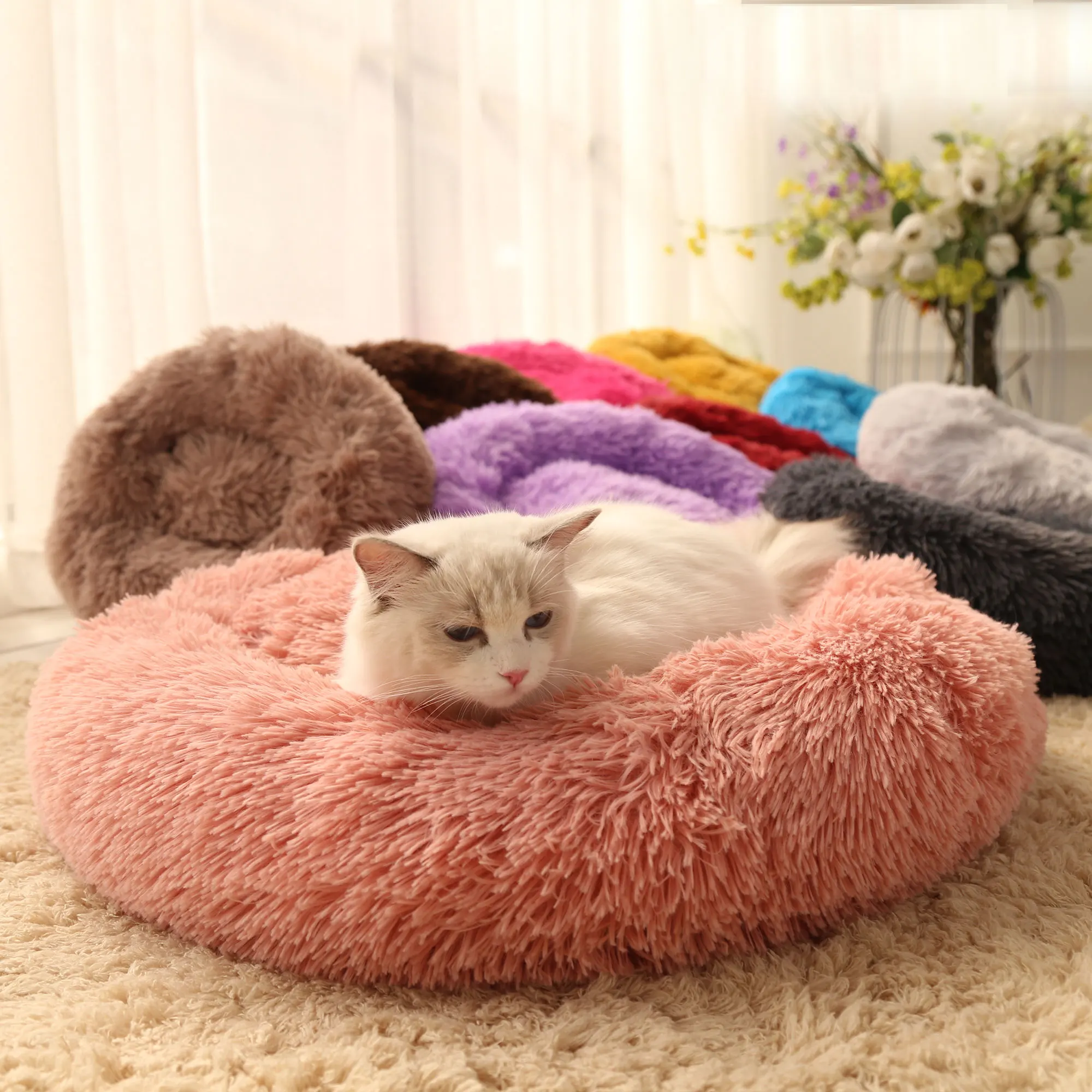 

wholesale luxery plush donut pet bed comfy pet cushion felt bed soft Large dog bed