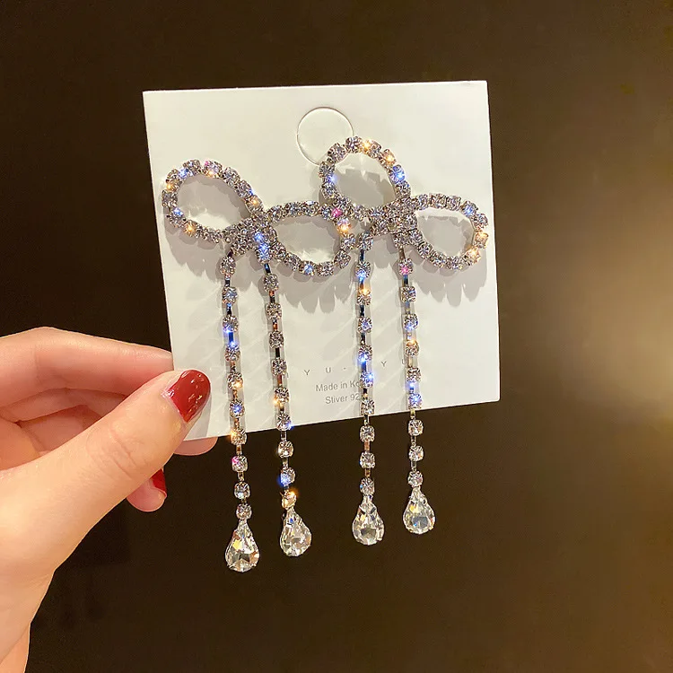 

fashion jewelry trendy dangling rhinestone bow earrings women