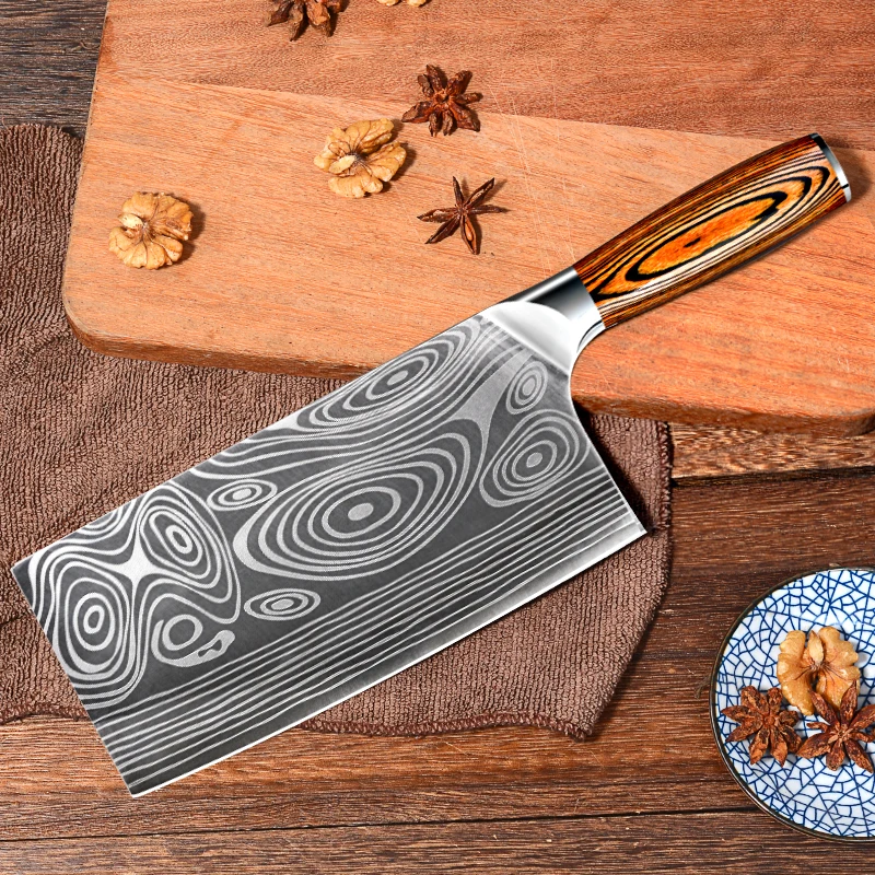 
7inch high carbon steel chopping cleaver knife with pakka wood handle 