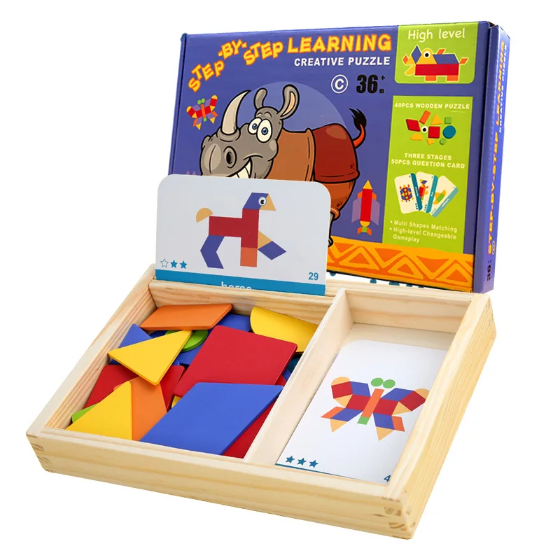 Montessori Children Wood Creative Geometric Tangram Puzzle Enlightenment Educational Learning Playing Toys for Boys Girls