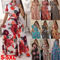 

Women Plus Size Summer Long Floral Romper Print Chiffon Maxi Casual Ladies Dress