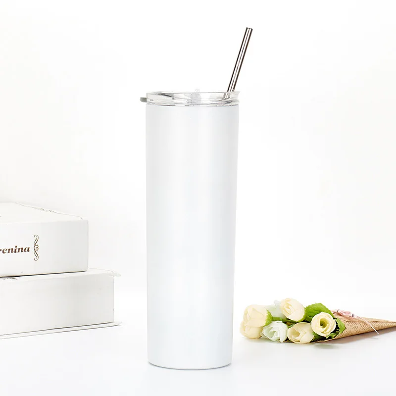 

RubySub Hot Selling Stainless Steel 20oz Sublimation Tumbler Cups Skinny Tumbler Water Bottle with Straws, Glitter white