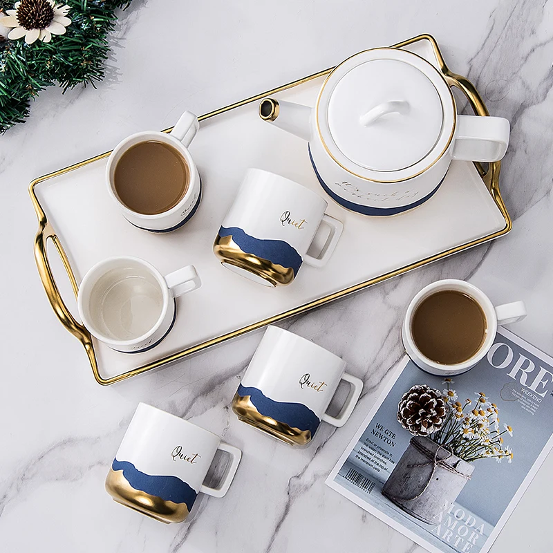 

Flypeak Nordic ceramic teapot set mug luxury porcelain tea sets with teapot ceramic tea pot and cup sets, Customized color