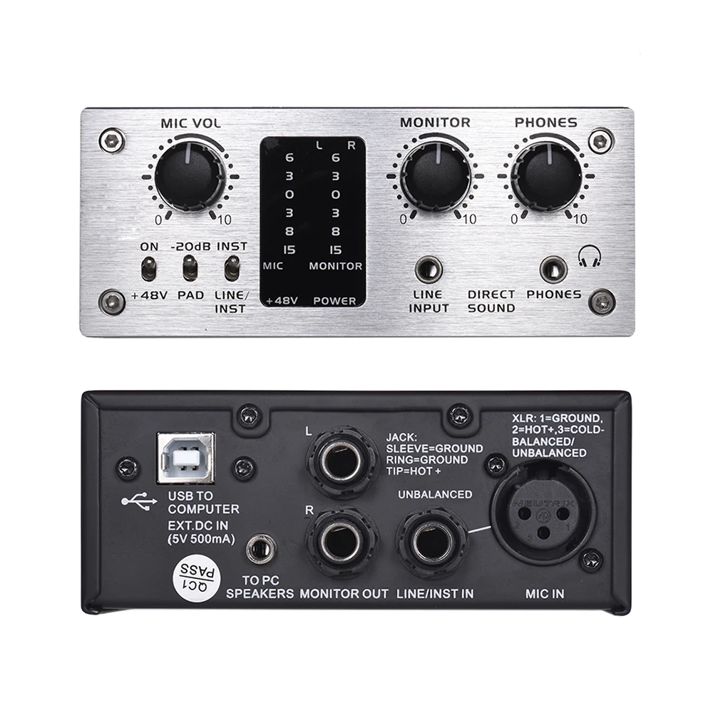 Professional 48V Sound card USB mixer audio interface For Recording