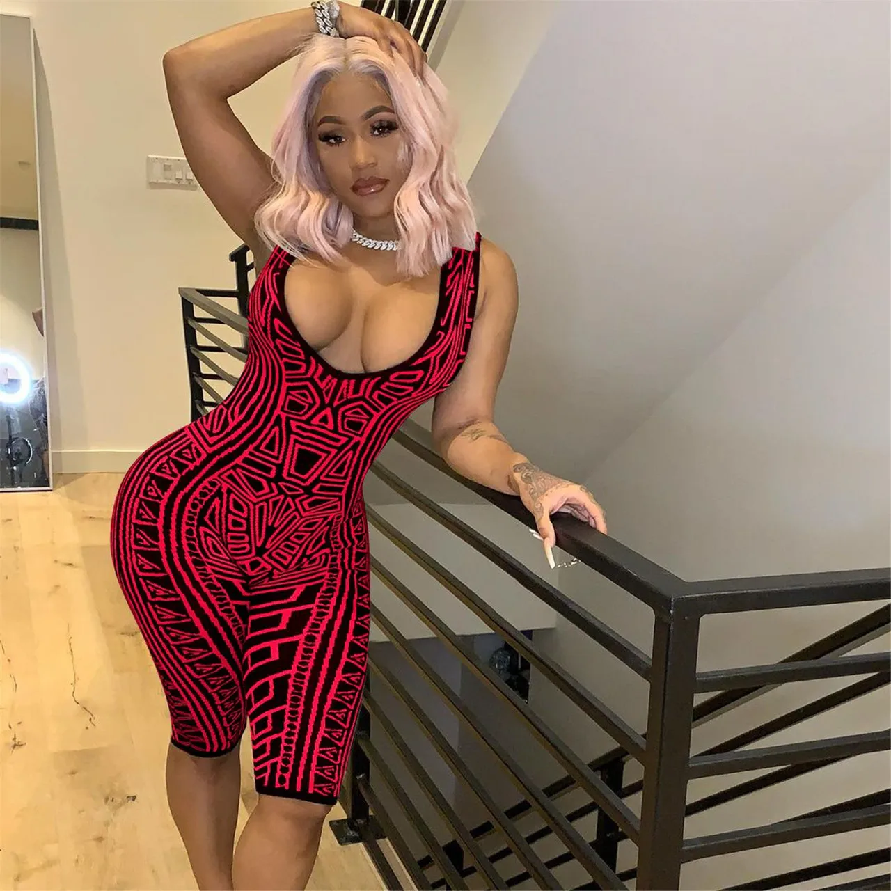 

Free Shipping R04014 - women sexy bandage sleeveless v-neck vest rompers
