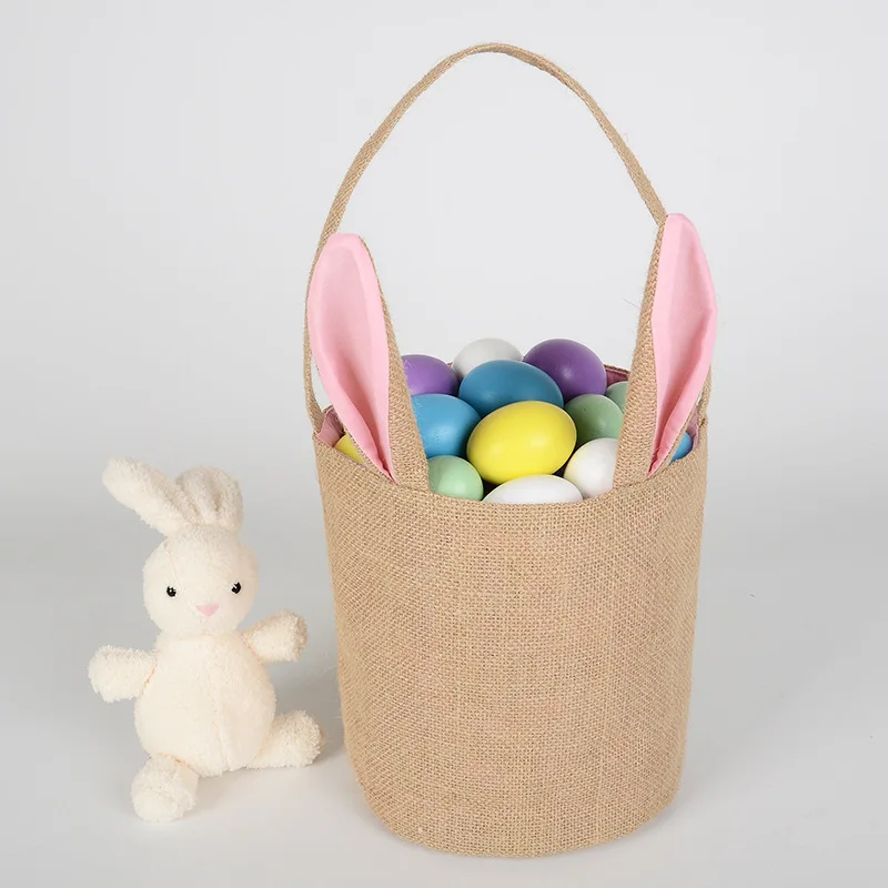 

2023 Gunny Cloth Easter Basket For Kids Eggs Hunting And Gift Cute Rabbit Ears Easter Bunny Bags