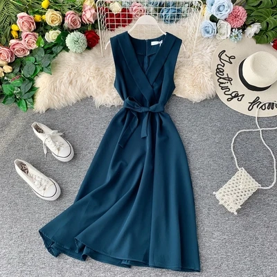 

2020 Summer Women Fashion Sleeveless Solid Sleeve Party Dress