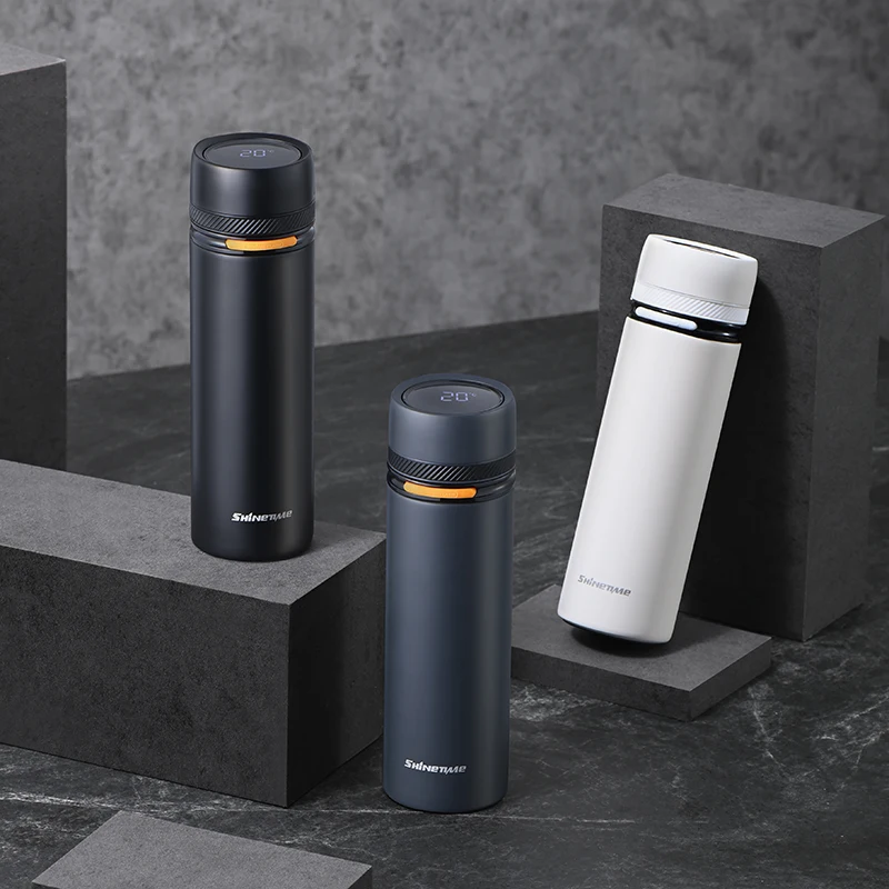 

Unique Design Wholesale Custom Logo Colour SS Smart Temperature Control Display Vacuum Flasks Insulated Water Bottle, White, black, gray black