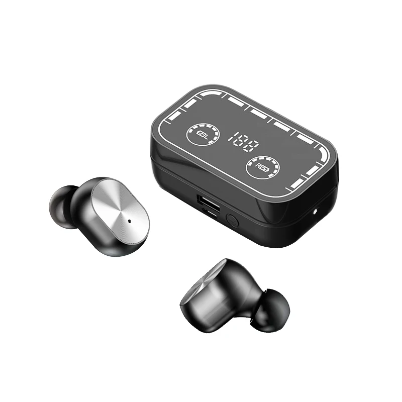 

T16 TWS Bluetooth Headset Sports Wireless Headphone Stereo Gaming Earphone Waterproof Power Bank Earbuds with Mic, Black