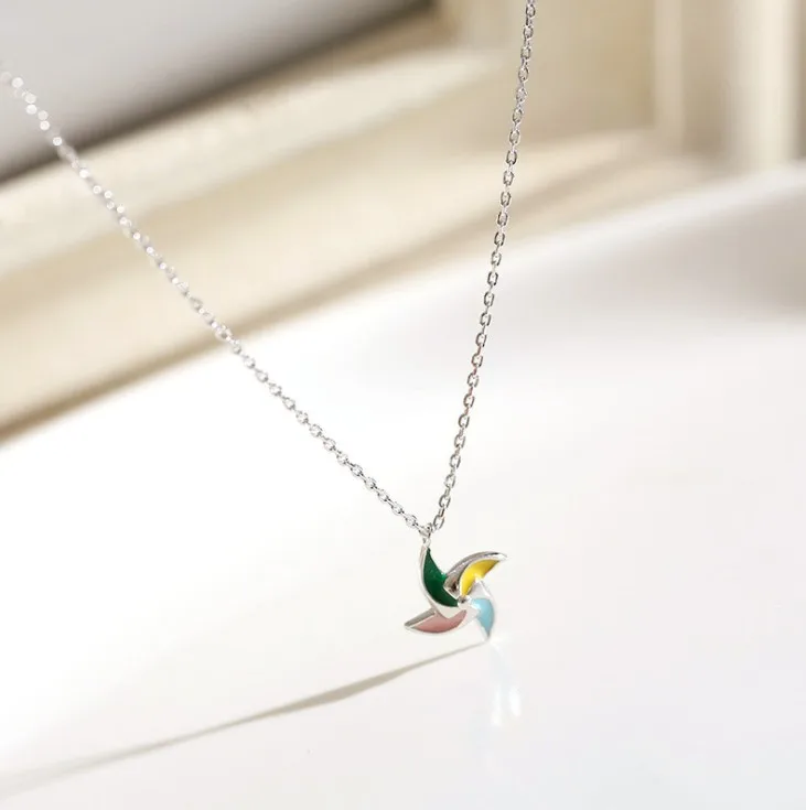

925 silver Fashion hot sale sweet and cute colorful windmill shape pendant necklace women, Multi colors