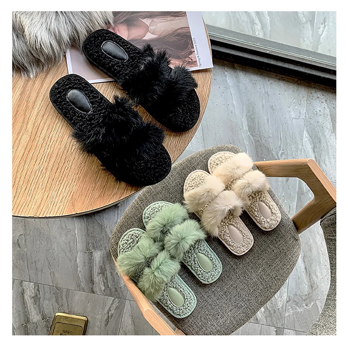 

Women Fur Home Slippers 2021 Winter Hot Selling Slippers Lamb Wool Indoor Ladies Fur Slippers Non Slip Fur Sliders Women
