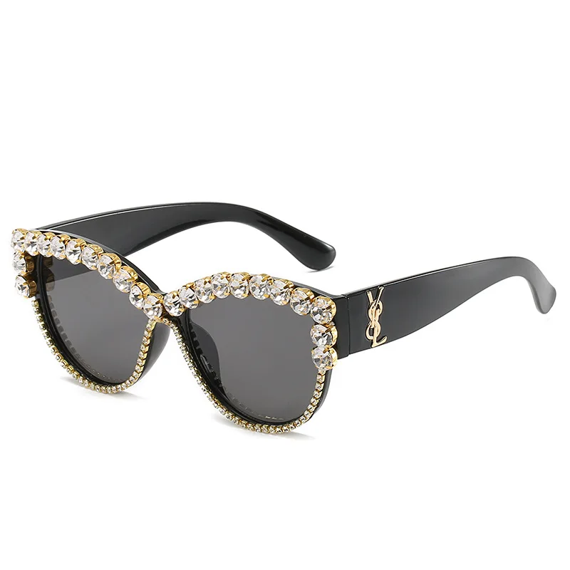 

2021 In Stock UV400 Trendy Fashion Rhinestone Sun Glasses Cat Eye Diamond Sunglasses