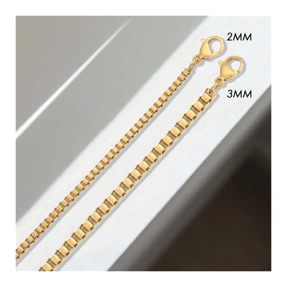 

New Arrivals 2mm 3mm Silver Gold 316L Titanium Steel Necklace Mens Women Stainless Steel Round Box Chain Necklace, Silver/gold/rose gold