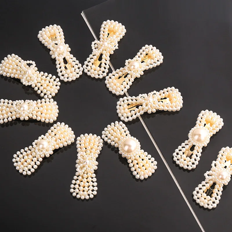 LRTOU Wholesale Custom Fashion Women Hair Accessories Flat Hairgrip Geometric Simple Barrette Hair Pin Pearl Hair Clip For Girls