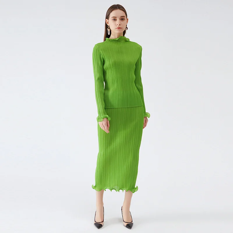 

2021 2 Pieces Set Women Long Sleeve Shirts And High Waist Sheath Pencil Skirts