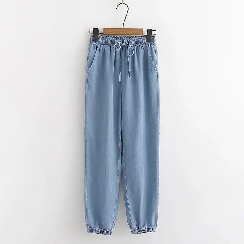 

Women trendy jogger pants with elastic drawstring waistband. Elastic cuffs.