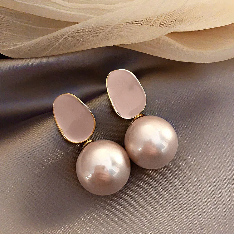 

KOMI 925 Silver Needle Exaggerated Pearl Earrings Temperament Big Pearl French Style Enamel Stud Earrings, Gold