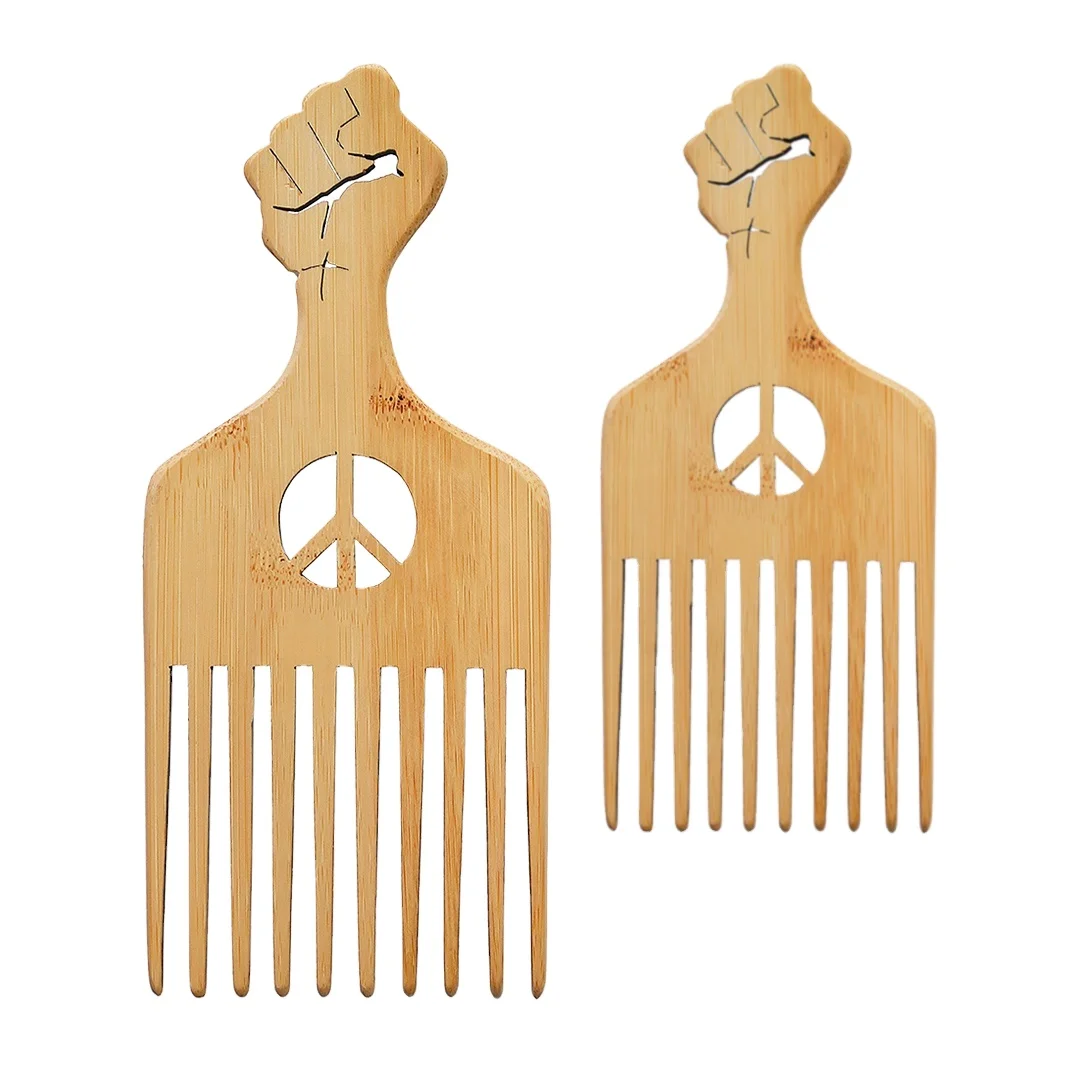 

Wholesale Custom Wooden Detangling amboo Wide Tooth Afro Hair Pick Comb