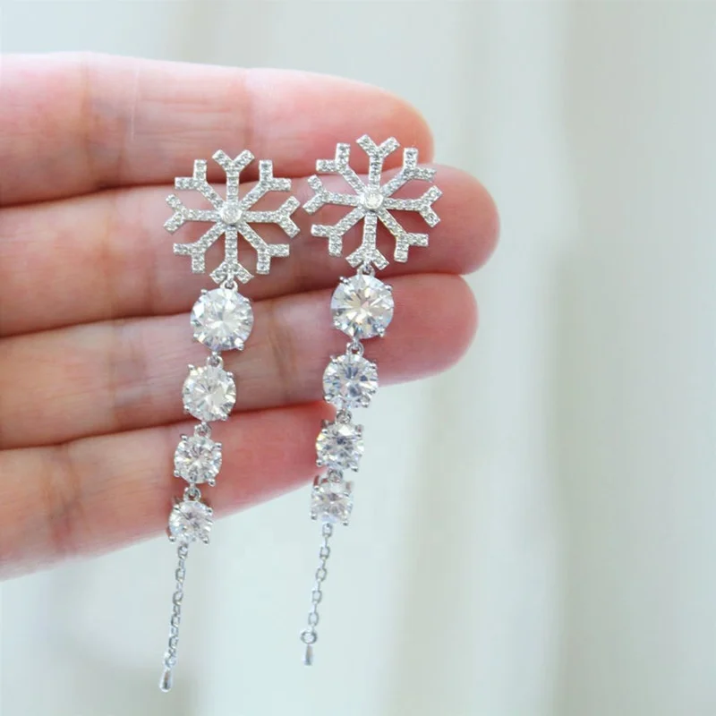 

New Fashion Hanging Earrings for Women Silver Color Dangle Earrings Snowflake Crystal Zircon Wedding Drop Earring Jewelry