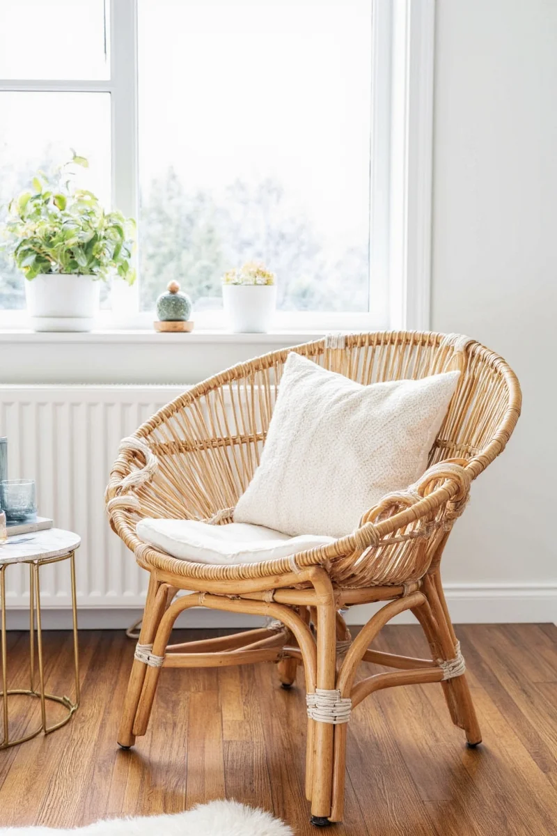 Modern living room with rattan chair