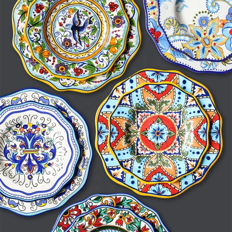 

European and American-Style Hand-Painted Ceramic Creative Irregular Western Dish Salad Plate Home Charger Plate Dish