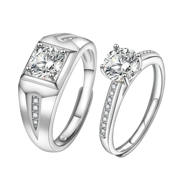 

2021 European and American fashion 925 silver ring open couple rings factory direct supply new silver zircon ring, Picture shows