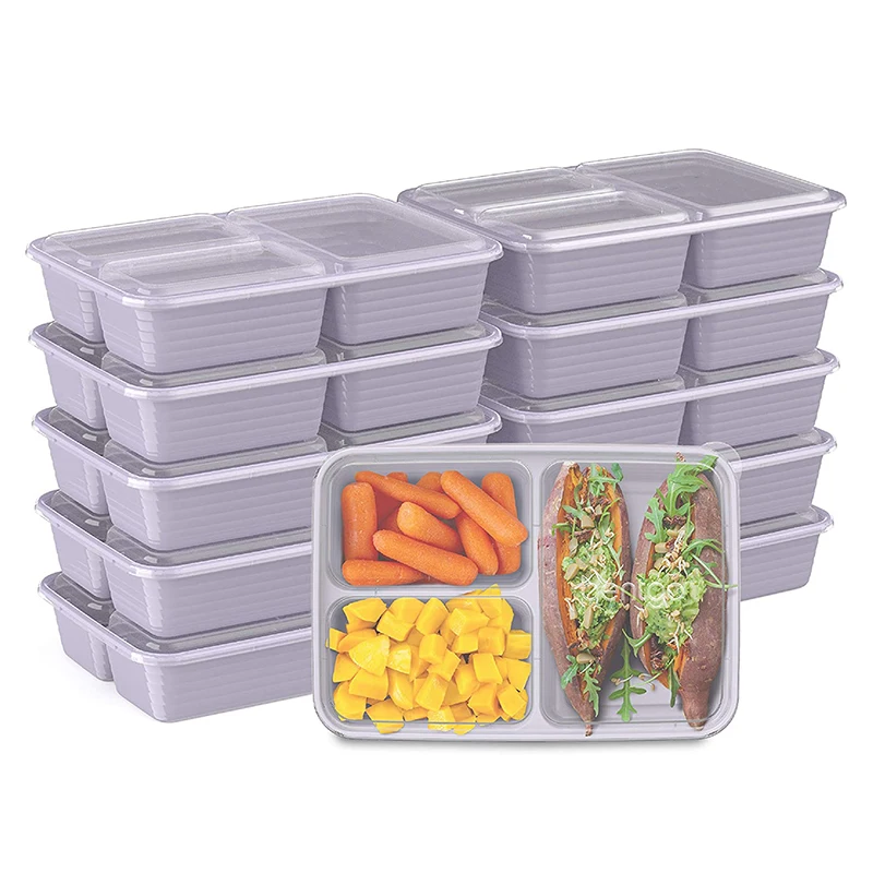 

PP Lunch Box Takeaway Disposable Storage with Lid 3 Compartment Plastic Storage Takeout Food Container Packaging, Custom color