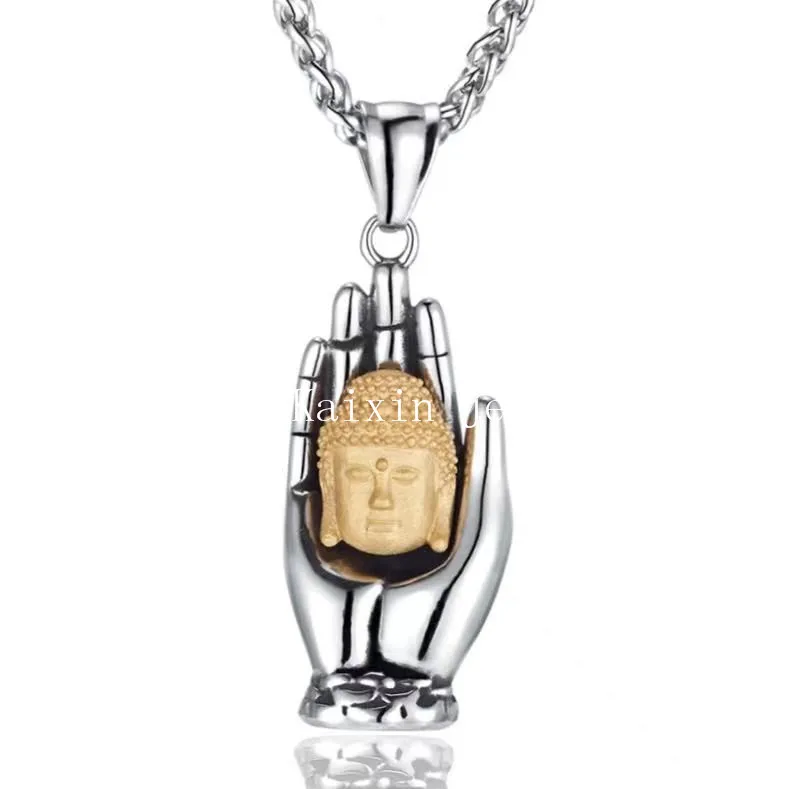 

Stainless steel jewelry creative Necklace men's religious Tathagata Buddha palm accessories