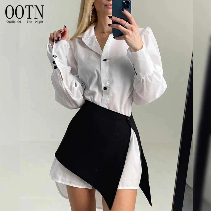 

OOTN Spring 2023 High Street Ladies Outfits Elegant Shirts Dress With Black Skirts Set Of Two Fashion Pieces For Womens